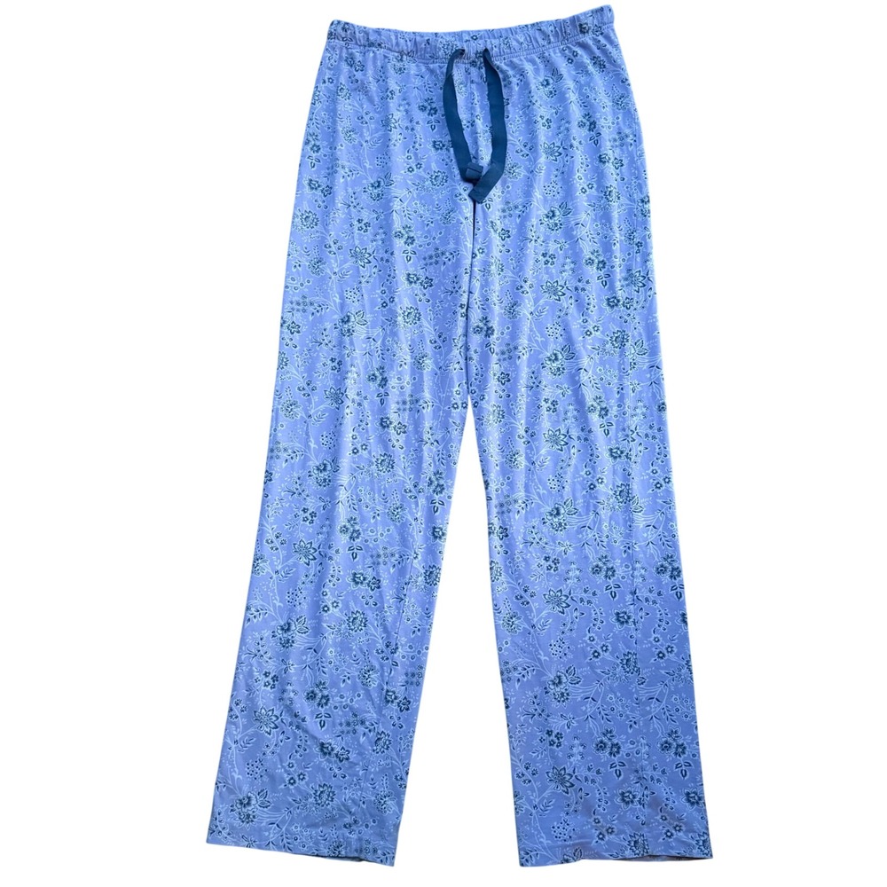 Lands' End Pajama Pants Womens S/T 6-8 Blue Floral Excellent Cotton Stretch Tall